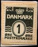 Timbre-monnaie Lys og Gas - 1 øre sur carton blanc - fond rouge - Danemark - revers