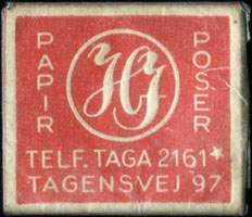 Timbre-monnaie Papir Poser - HJ - Telf. Taga 2161 - Tagensvej 97 - 1 øre sur fond rouge - Danemark