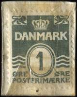 Timbre-monnaie Perssons Clich Anstalt - 1 øre sur carton blanc - texte bleu - Danemark - revers
