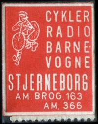 Timbre-monnaie Cykler - Radio - Barne-Vogne - Stjerneborg - Am. Brog. 163 - Am. 366 - fond rouge - Danemark